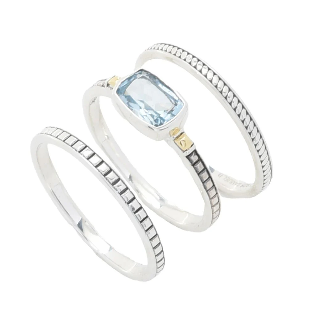 Artisan Silver by Samuel B. Choice of Gemstone Set of 3 Stack Band Rings - Image 2