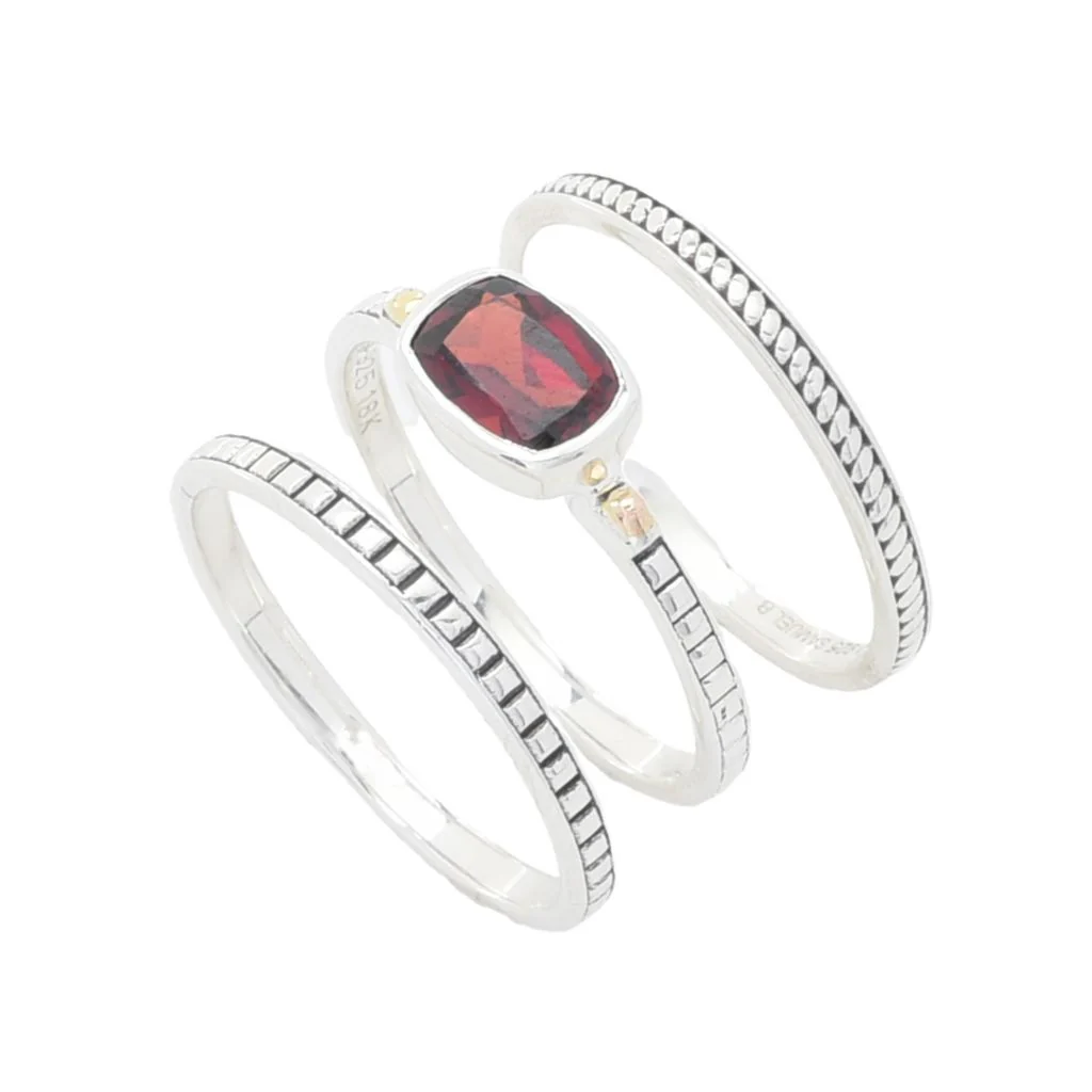 Artisan Silver by Samuel B. Choice of Gemstone Set of 3 Stack Band Rings - Image 3