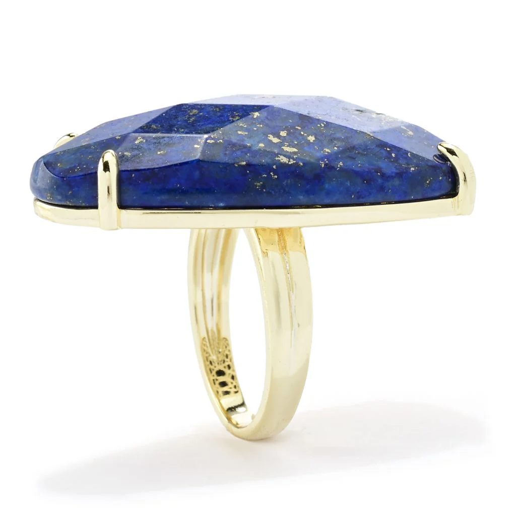 18K Gold Plated 32x21mm Fancy Shape Lapis Statement Ring - Image 2