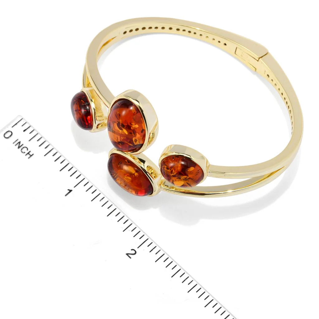 18K Gold Plated Amber Choice of Size Hinged Bangle Bracelet - Image 2