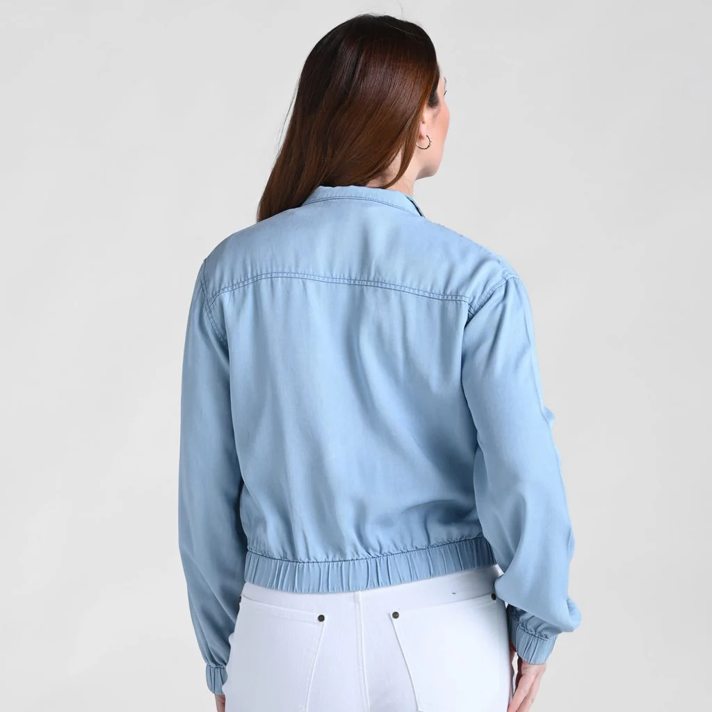 Christopher & Banks Baccini Chambray Zip Front Bomber Jacket - Image 2