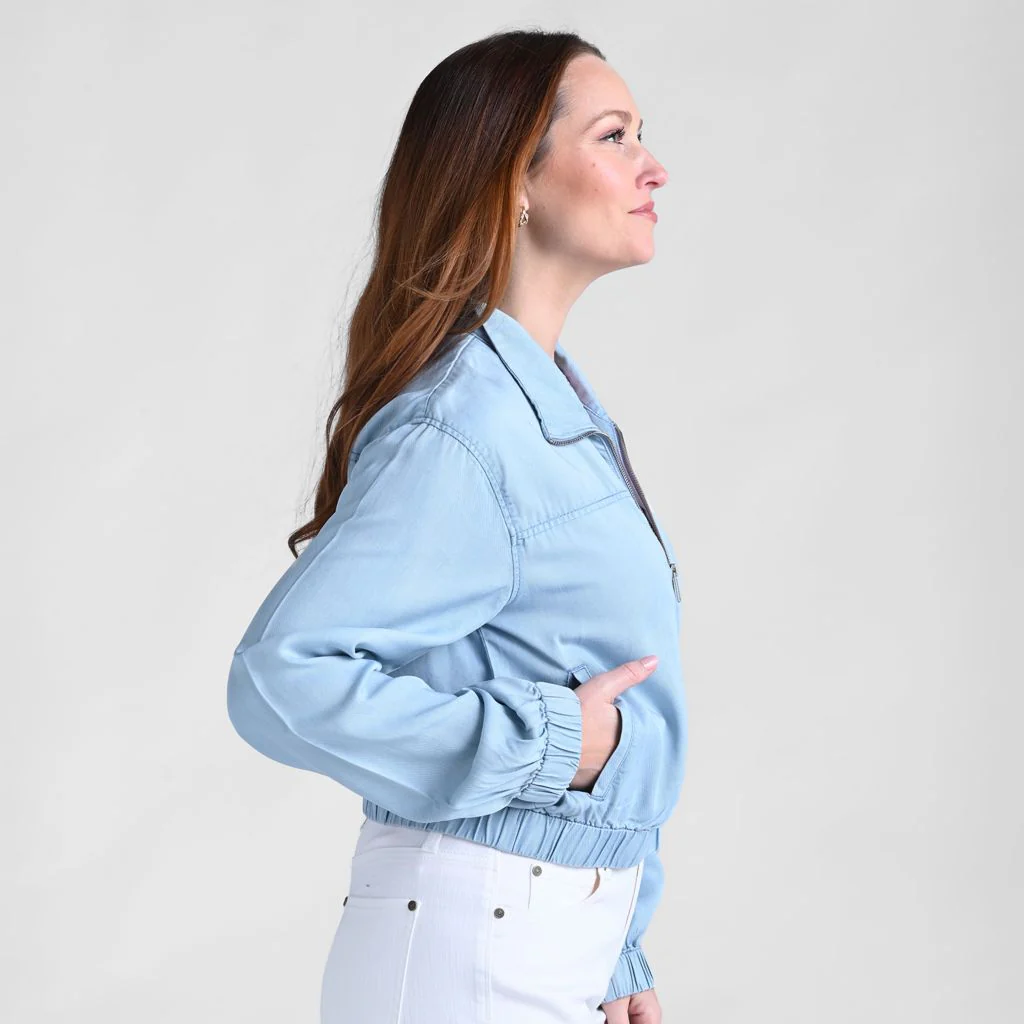 Christopher & Banks Baccini Chambray Zip Front Bomber Jacket - Image 3