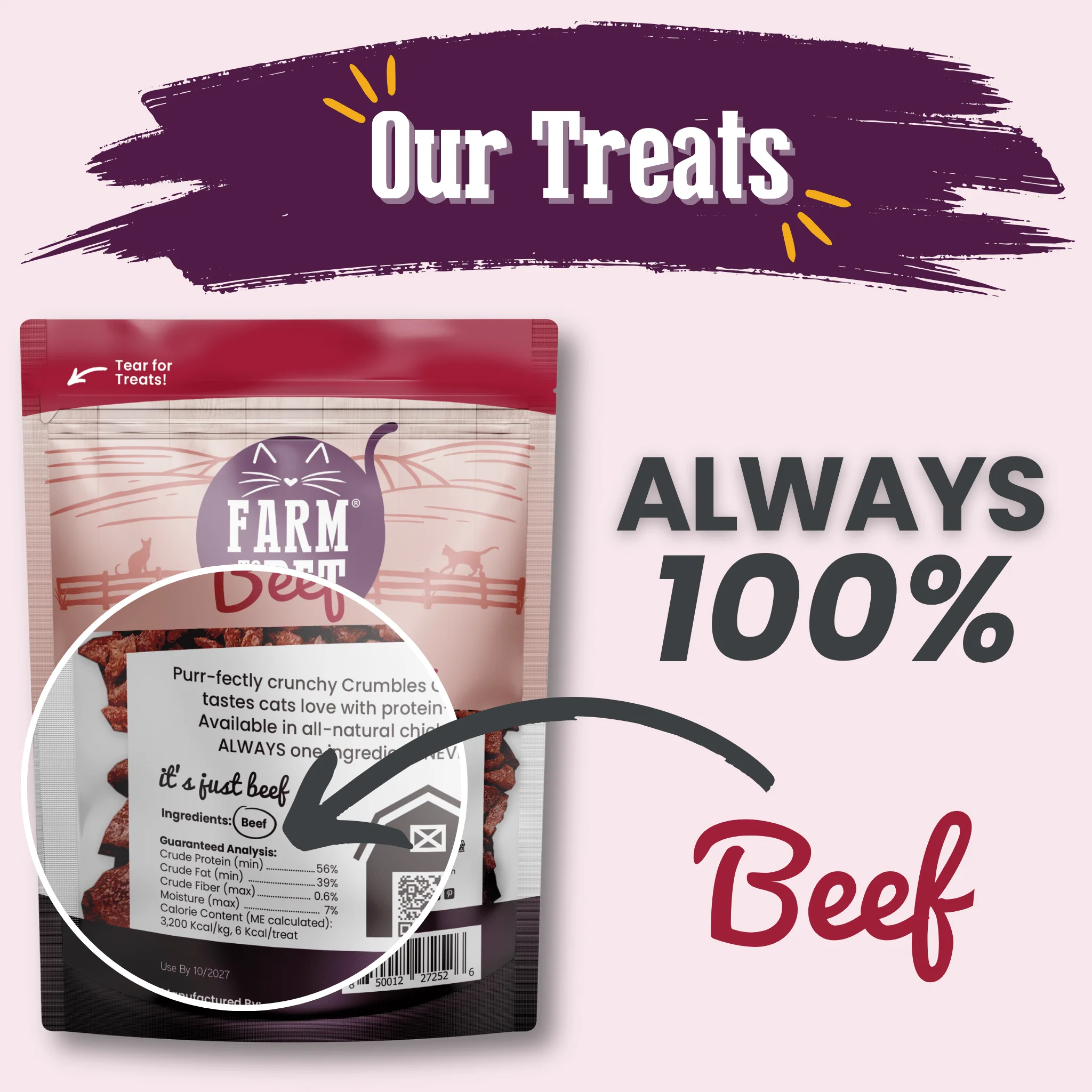 Farm To Pet High Protein Beef Crumbles Cat Treats - Image 2
