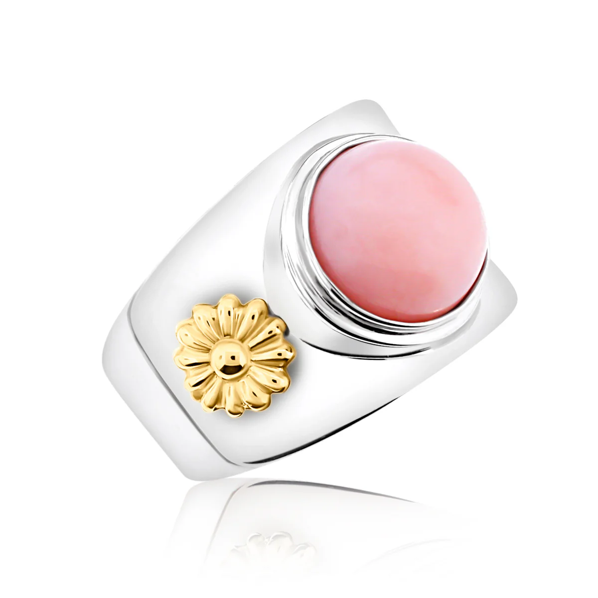 Belle Artique 14K Gold Plated 10mm Pink Opal Cabochon Two-Tone Ring - Image 2