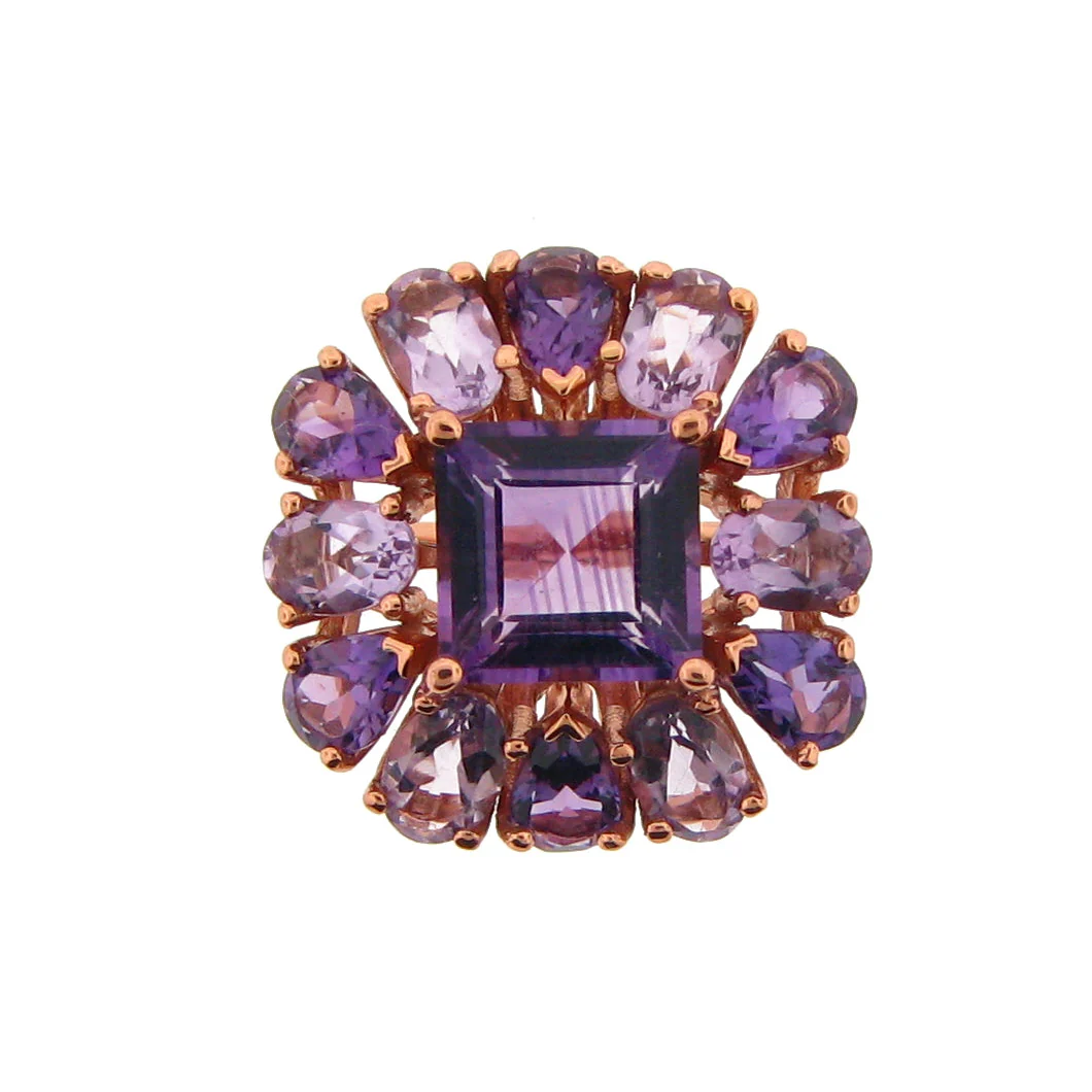 Belle Artique Rose Gold Plated Colors of Amethyst Multi-Shape Halo Ring - Image 2