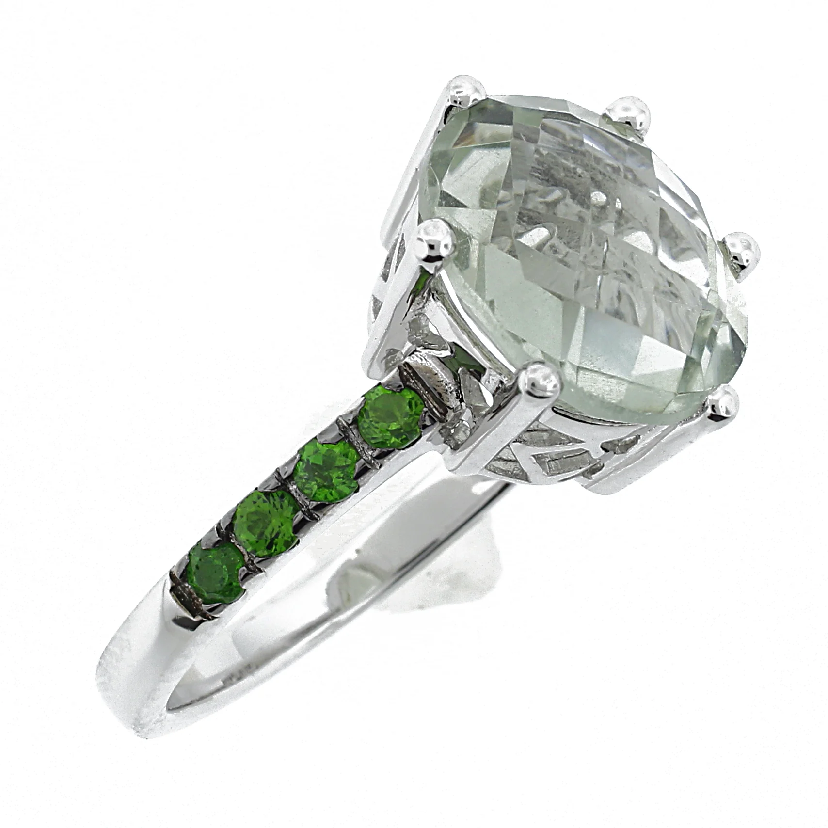 Belle Artique Stering Silver Round Prasiolite & Chrome Diopside Ring - Image 2