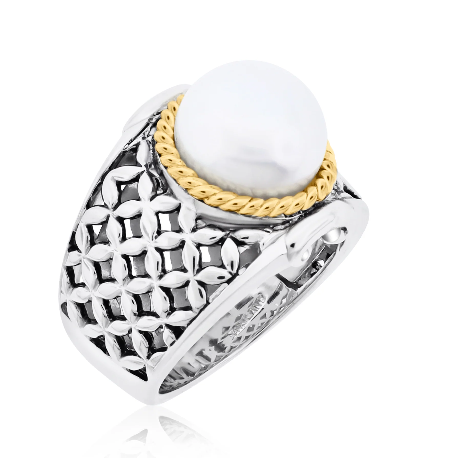 Belle Artique Sterling Silver 10mm Round Opaque Gemstone Basket Weave Ring - Image 2