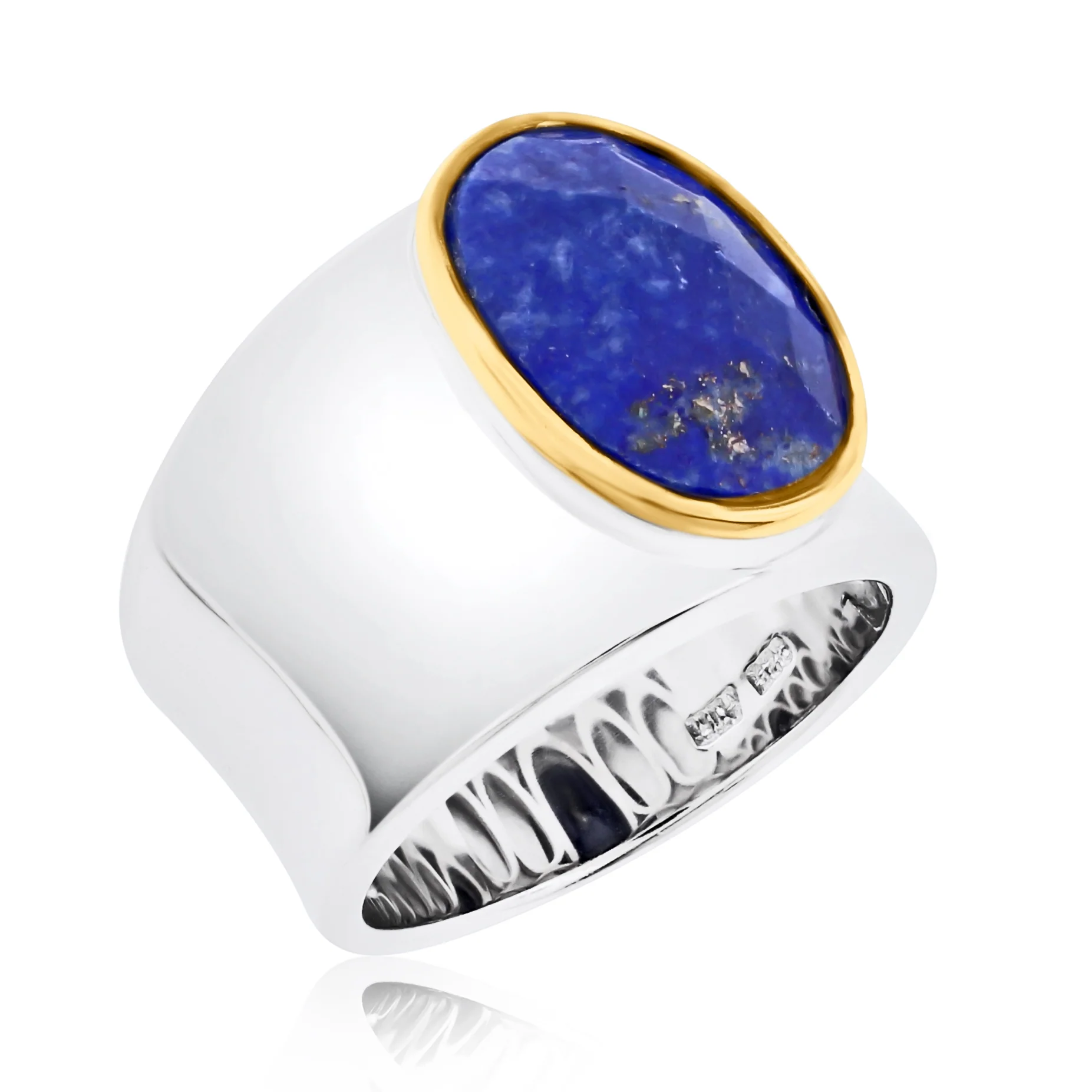 Belle Artique Sterling Silver 14x10mm Lapis Cabochon Wide Band Ring - Image 2