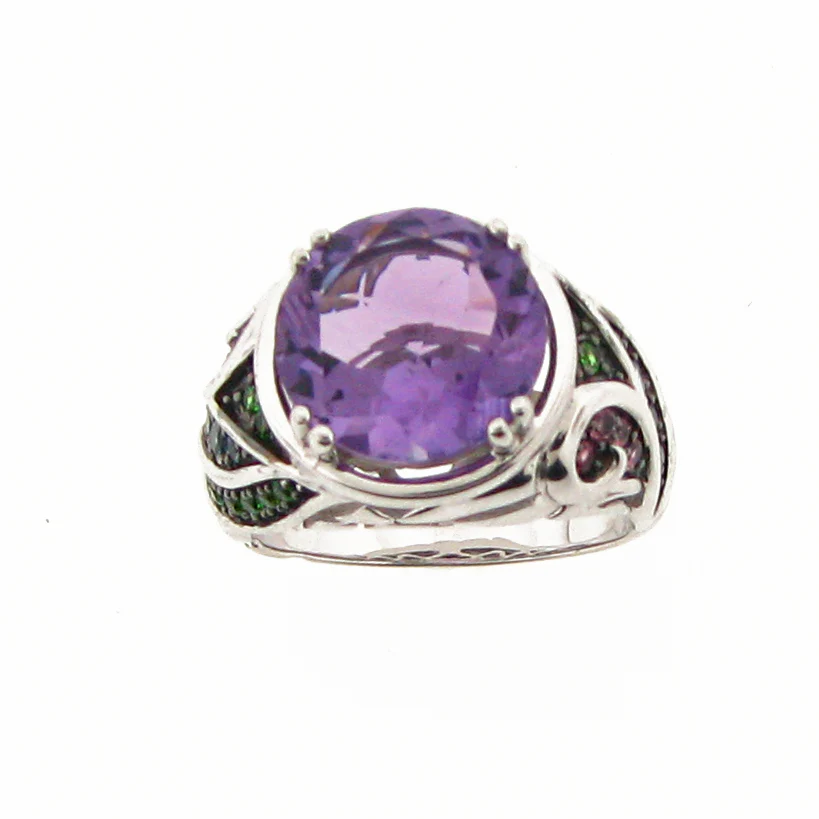 Belle Artique Sterling Silver Amethyst & Multi-Gemstone Swirl Ring - Image 2