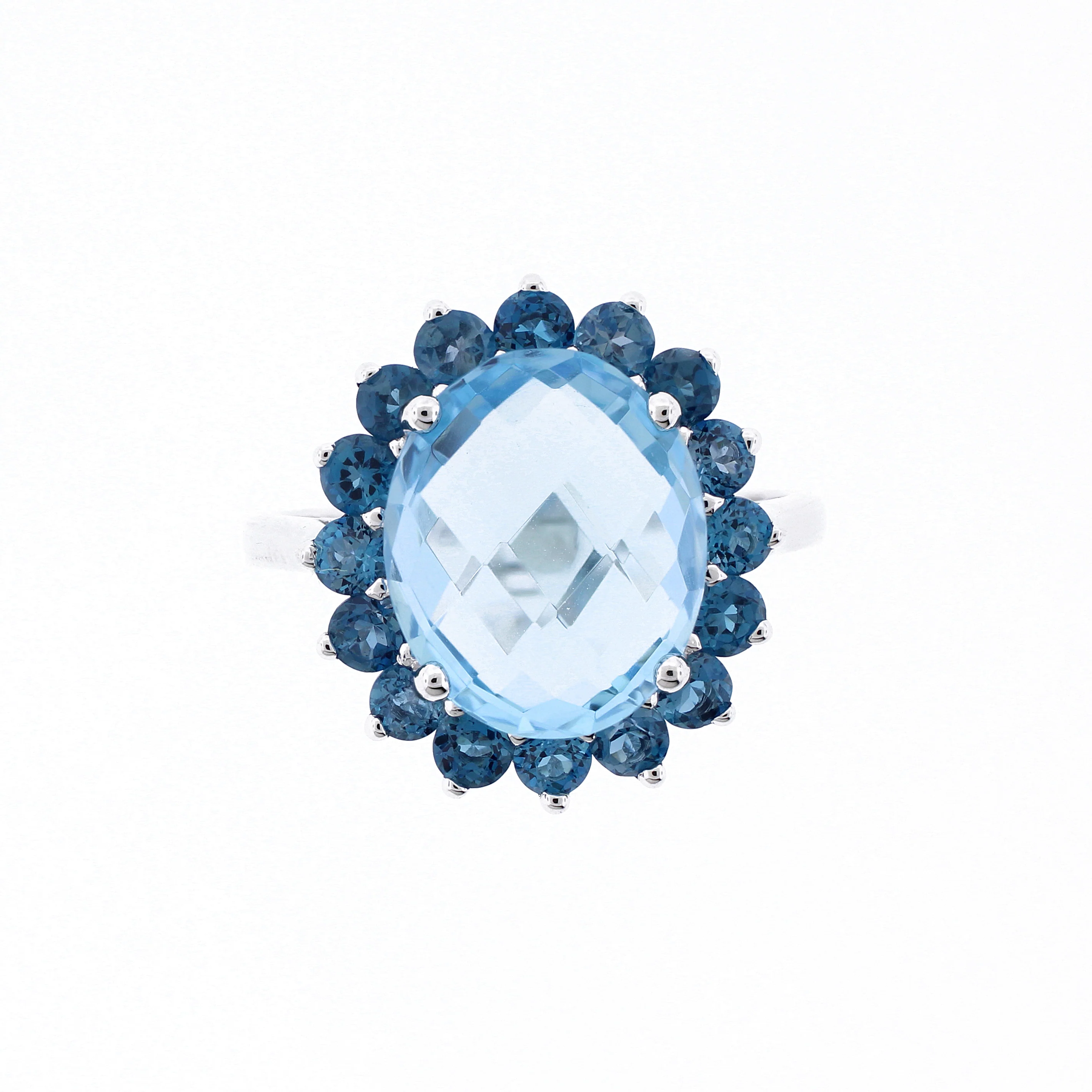 Belle Artique Sterling Silver Blue Topaz & London Blue Topaz Halo Cocktail Ring - Image 2
