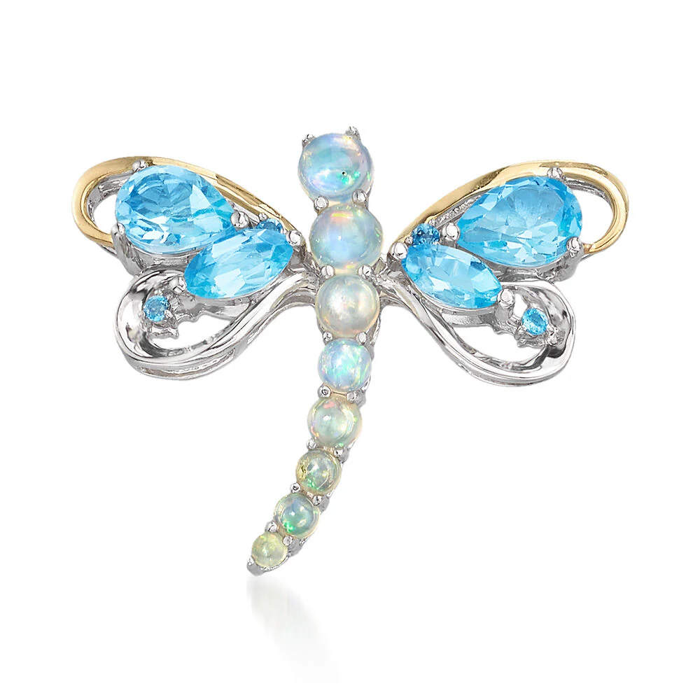 Belle Artique Sterling Silver Blue Topaz & Opal Dragonfly Pendant/Pin - Image 2