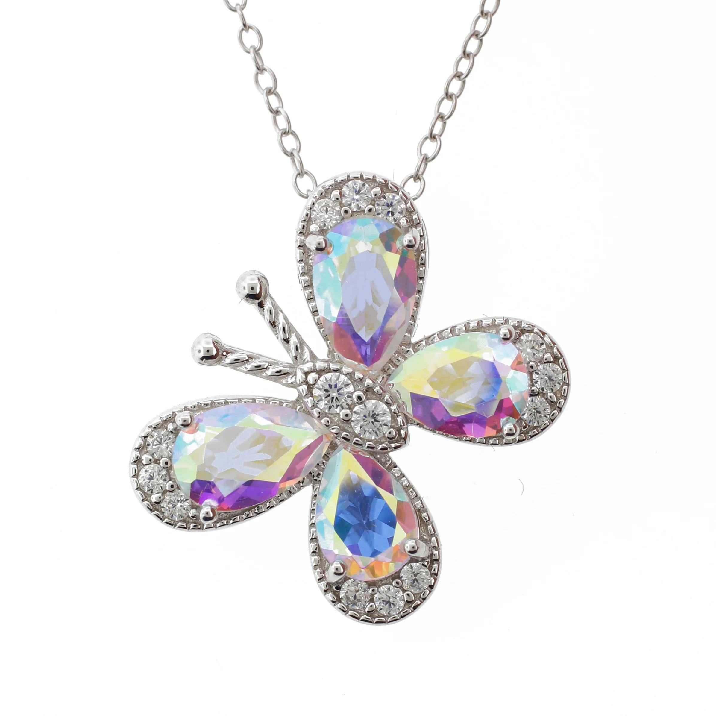 Belle Artique Sterling Silver Coated Topaz Butterfly Pendant with Chain - Image 2