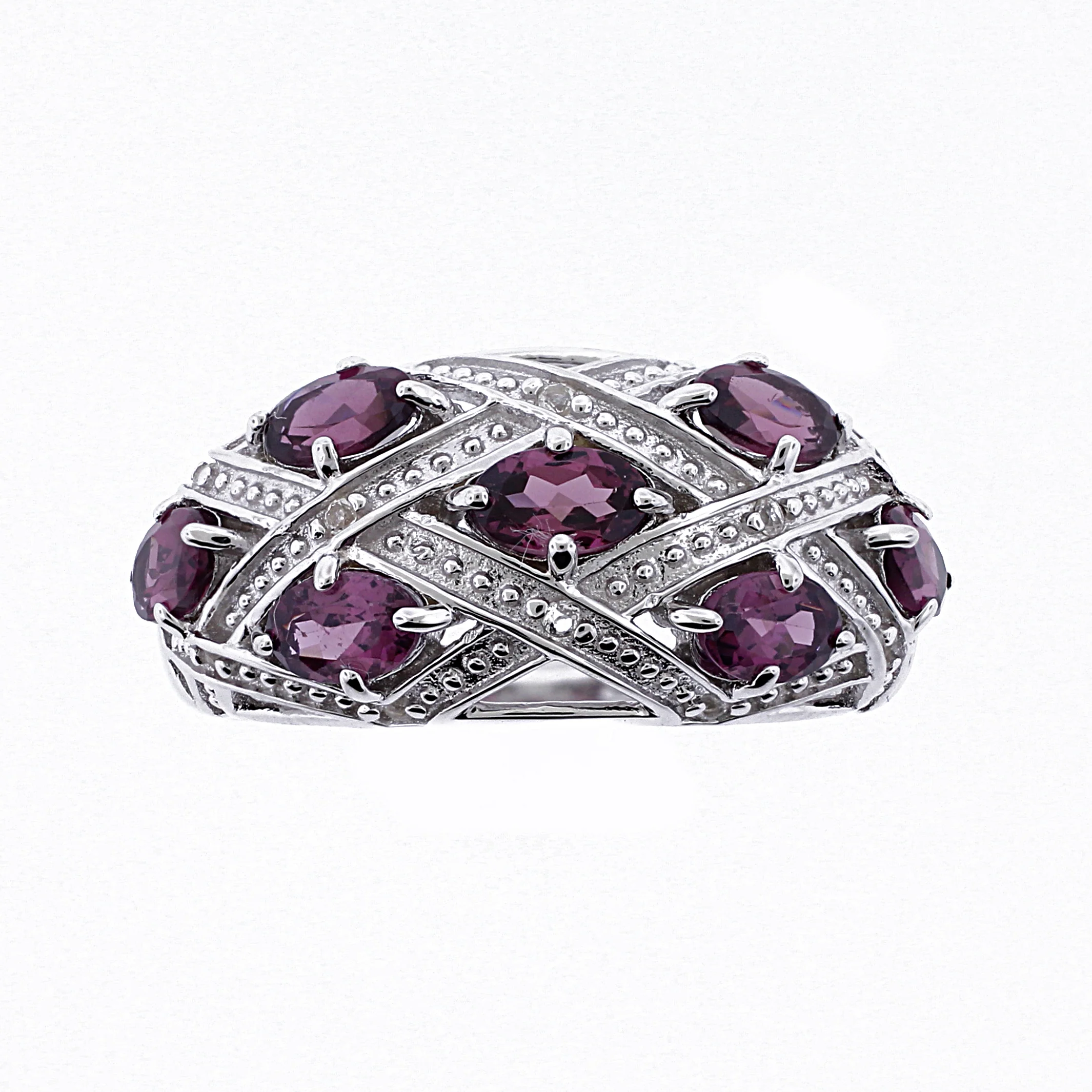 Belle Artique Sterling Silver Gemstone & White Topaz Woven Beaded X Ring - Image 2