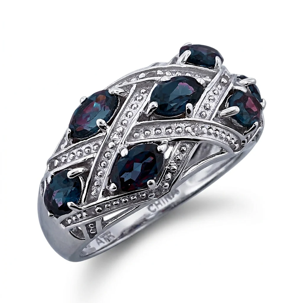 Belle Artique Sterling Silver Gemstone & White Topaz Woven Beaded X Ring - Image 3