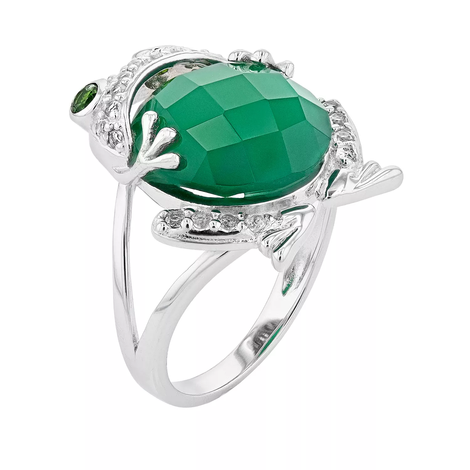 Belle Artique Sterling Silver Green Agate & Multi Gem Frog Ring - Image 2