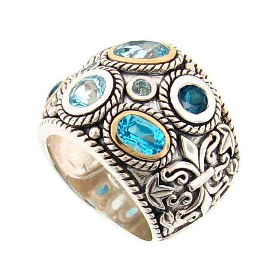 Belle Artique Sterling Silver Multi Gemstone Braided Halo Wide Band Ring - Image 3