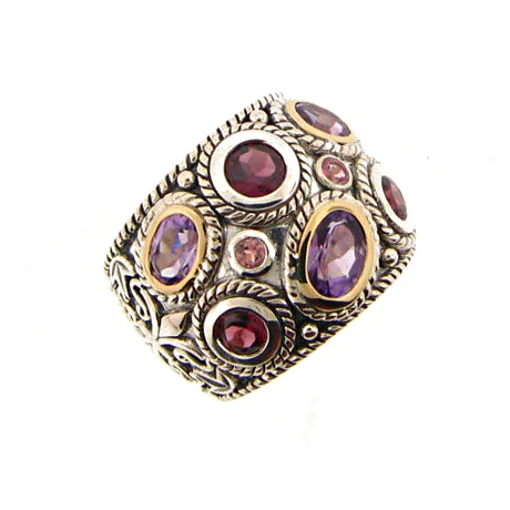Belle Artique Sterling Silver Multi Gemstone Braided Halo Wide Band Ring - Image 4