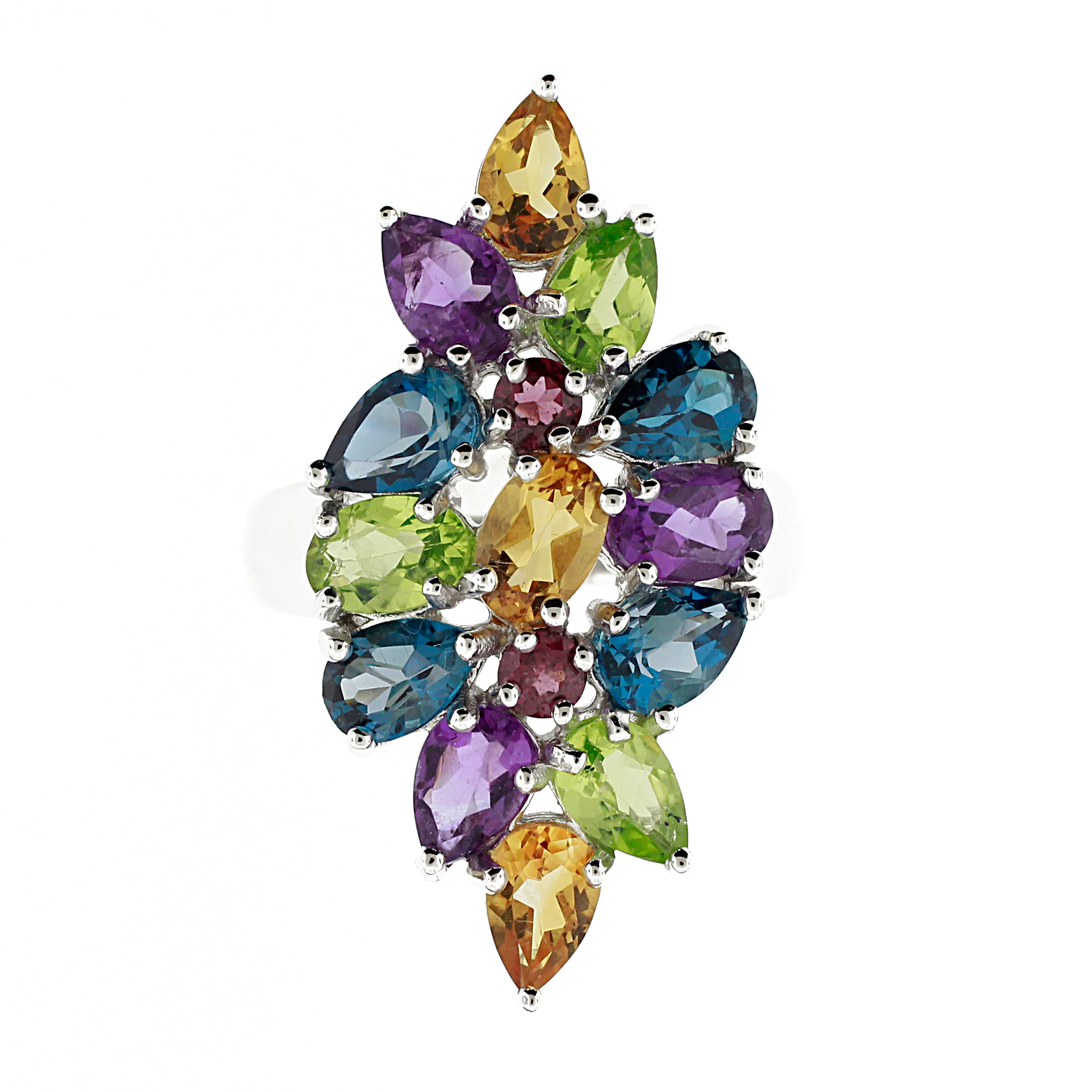 Belle Artique Sterling Silver Multi-Gemstone Elongated North-South Waterfall Ring - Image 2