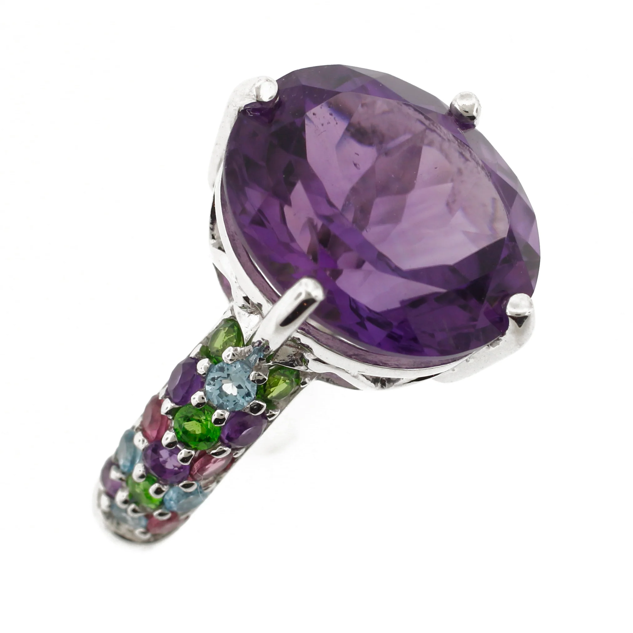 Belle Artique Sterling Silver Amethyst Oval & Multi-Gem Cocktail Ring - Image 2