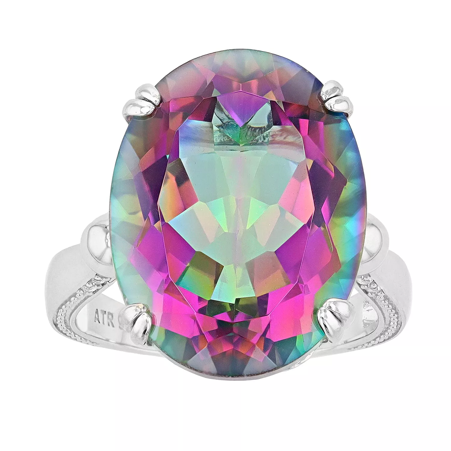 Belle Artique Sterling Silver Mystic & White Topaz Oval Solitaire Ring - Image 2
