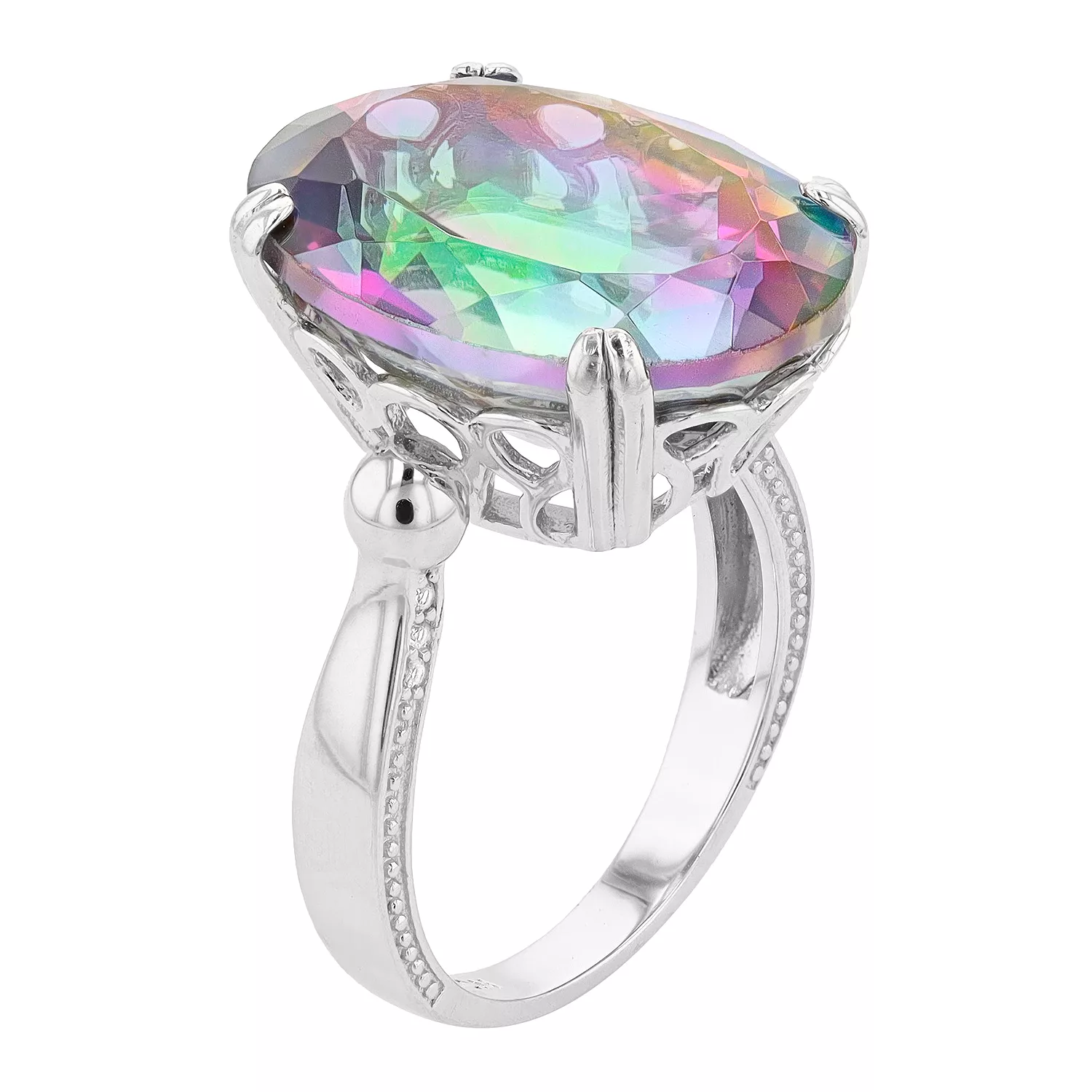 Belle Artique Sterling Silver Mystic & White Topaz Oval Solitaire Ring - Image 3