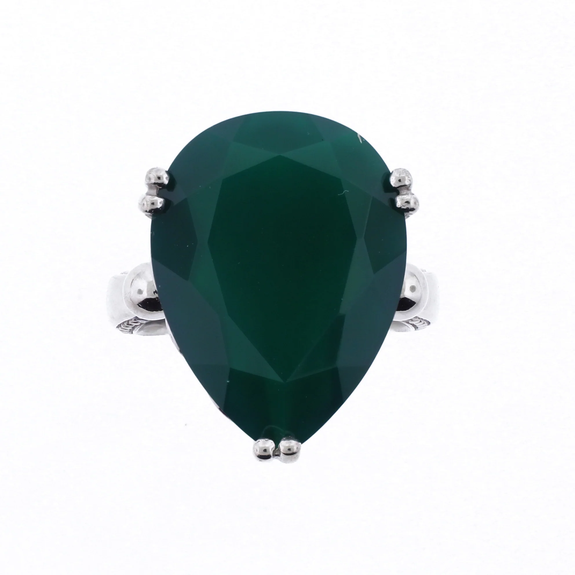 Belle Artique Sterling Silver Pear-Shaped Green Agate Statement Ring - Image 2