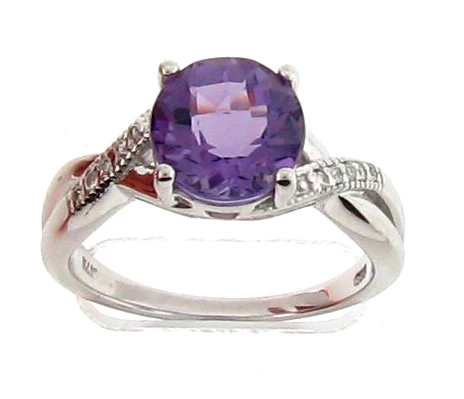 Belle Artique Sterling Silver Round Amethyst & White Topaz Solitaire Ring - Image 2