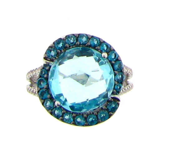 Belle Artique Sterling Silver Sky & London Blue Topaz Halo Swirl Ring - Image 2