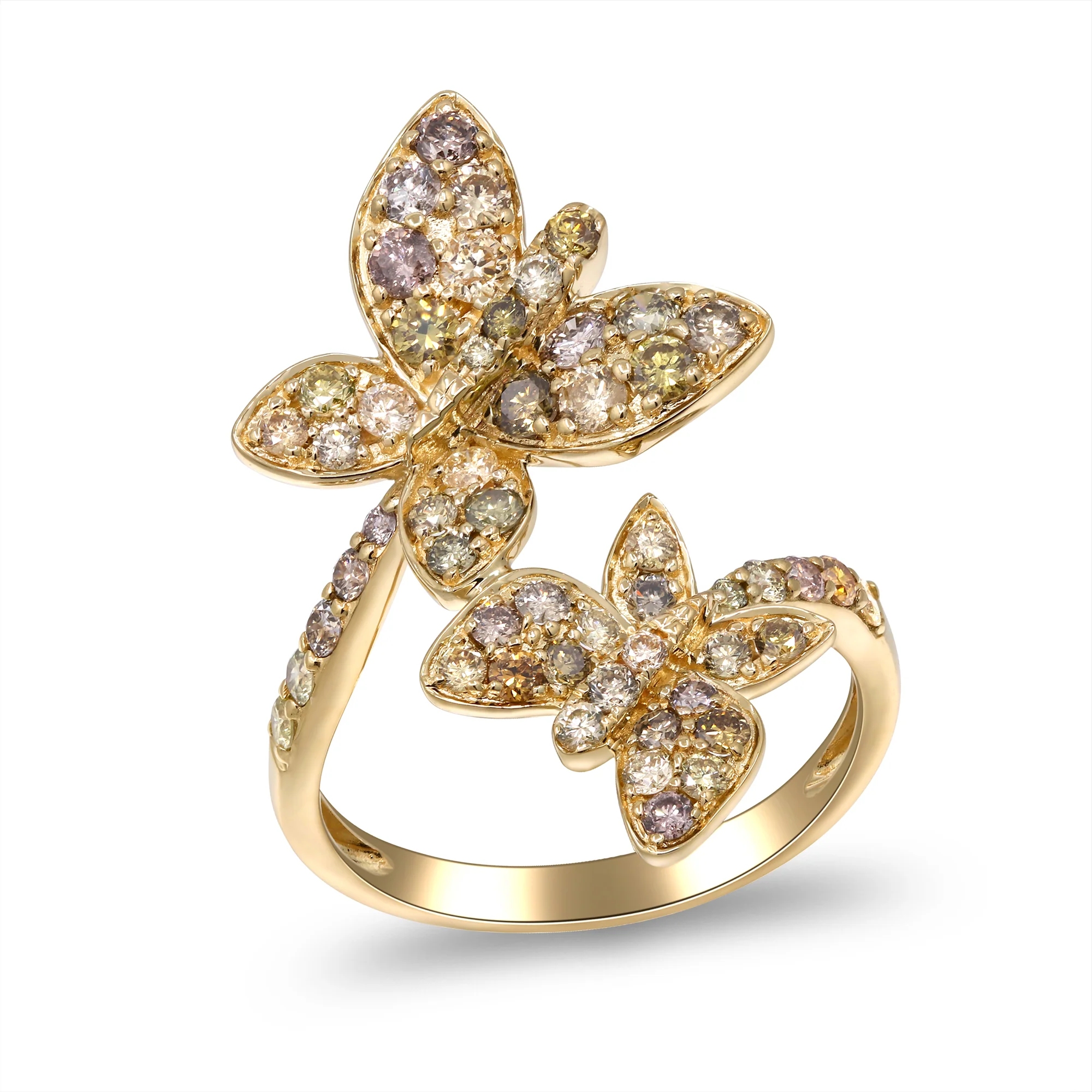 Beverly Hills Elegance 14K Gold 1.35ctw Multi-Color Diamond Butterfly Wrap Ring - Image 2