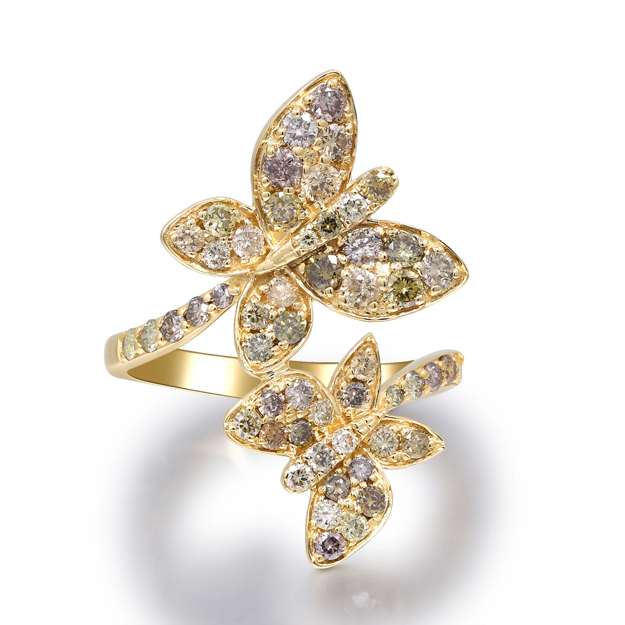 Beverly Hills Elegance 14K Gold 1.35ctw Multi-Color Diamond Butterfly Wrap Ring - Image 3