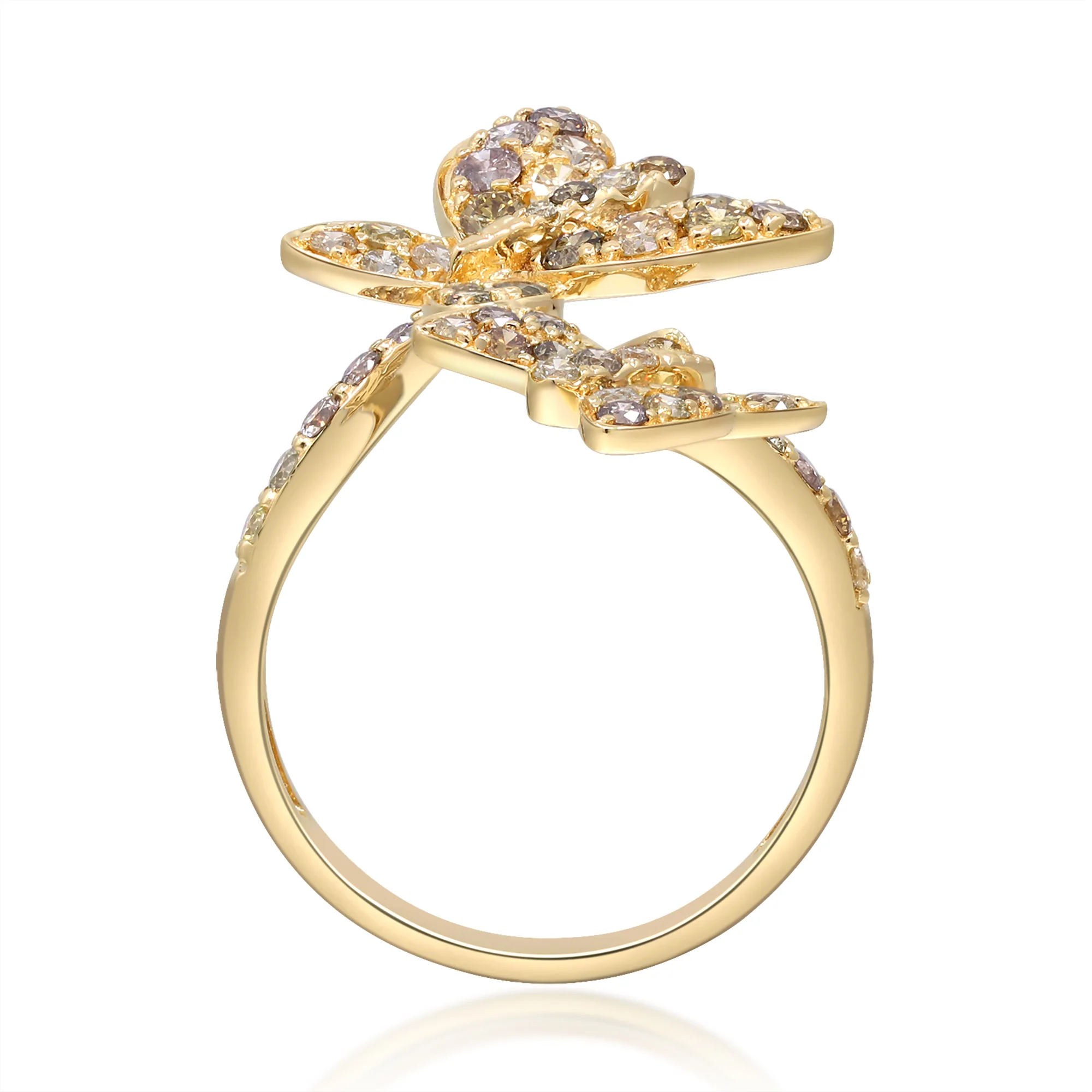 Beverly Hills Elegance 14K Gold 1.35ctw Multi-Color Diamond Butterfly Wrap Ring - Image 4