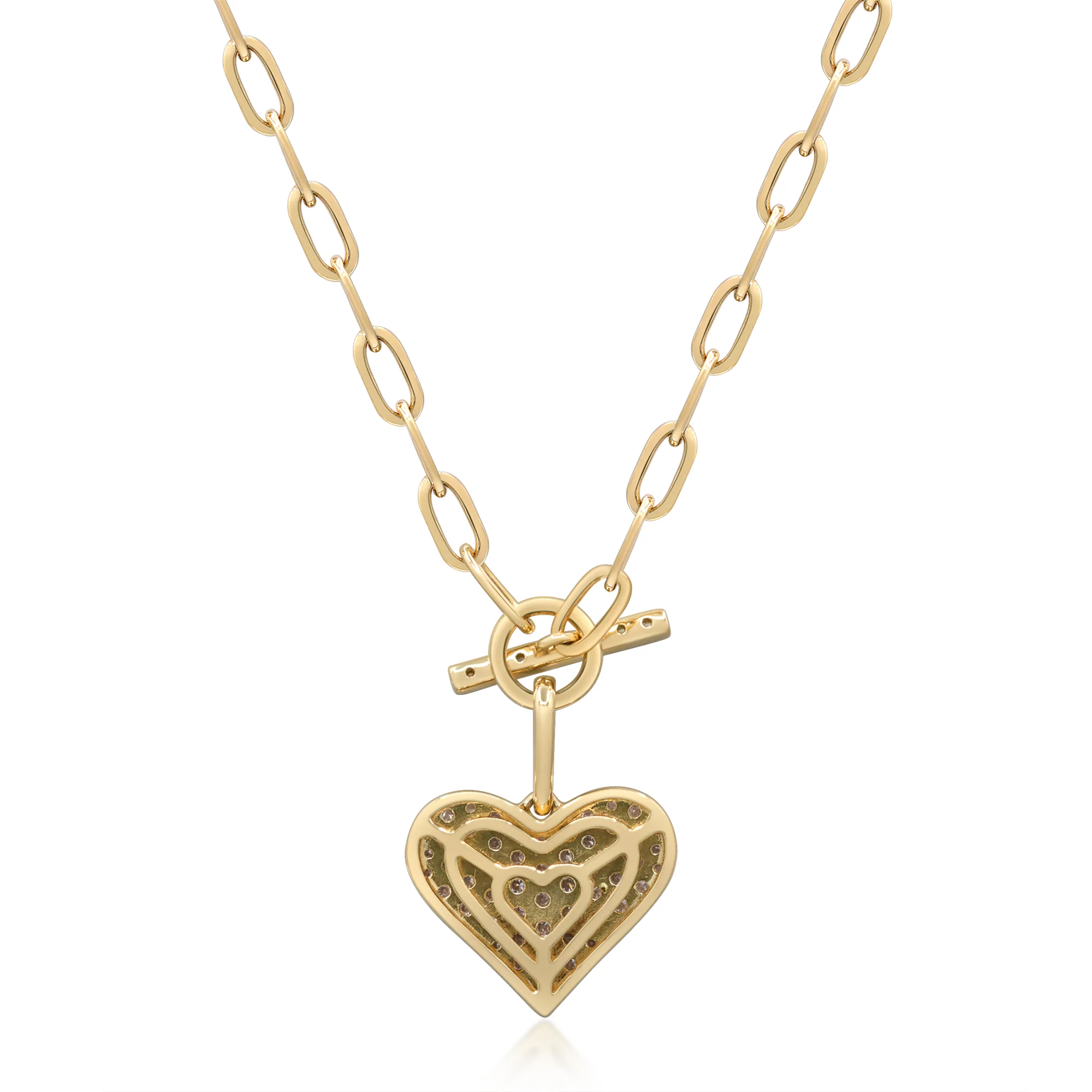 Beverly Hills Elegance 18K Gold 0.49ctw Diamond Heart Paperclip Link Toggle Necklace - Image 3