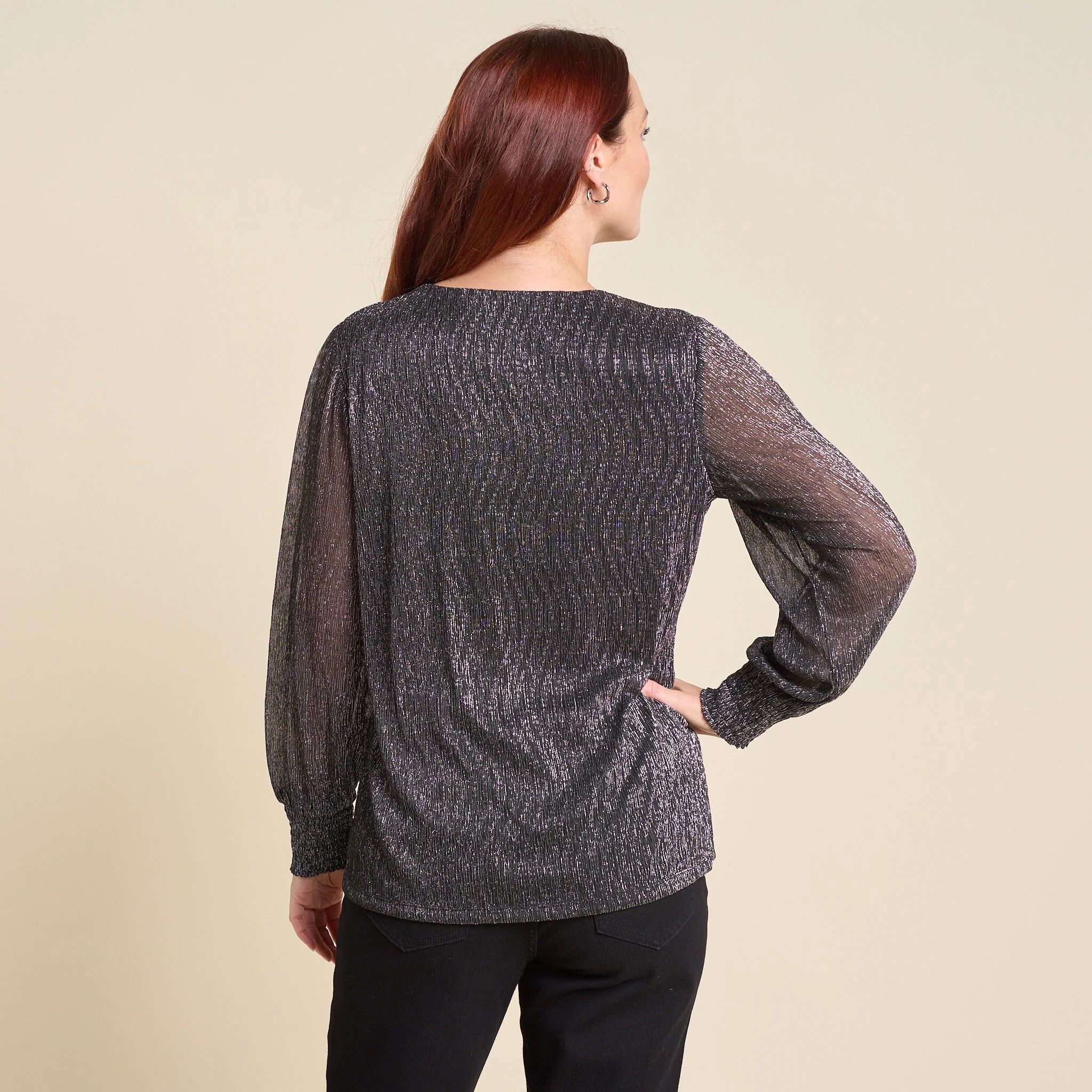 Christopher & Banks Bodre V Neck Shirred Sleeve Blouse - Image 2