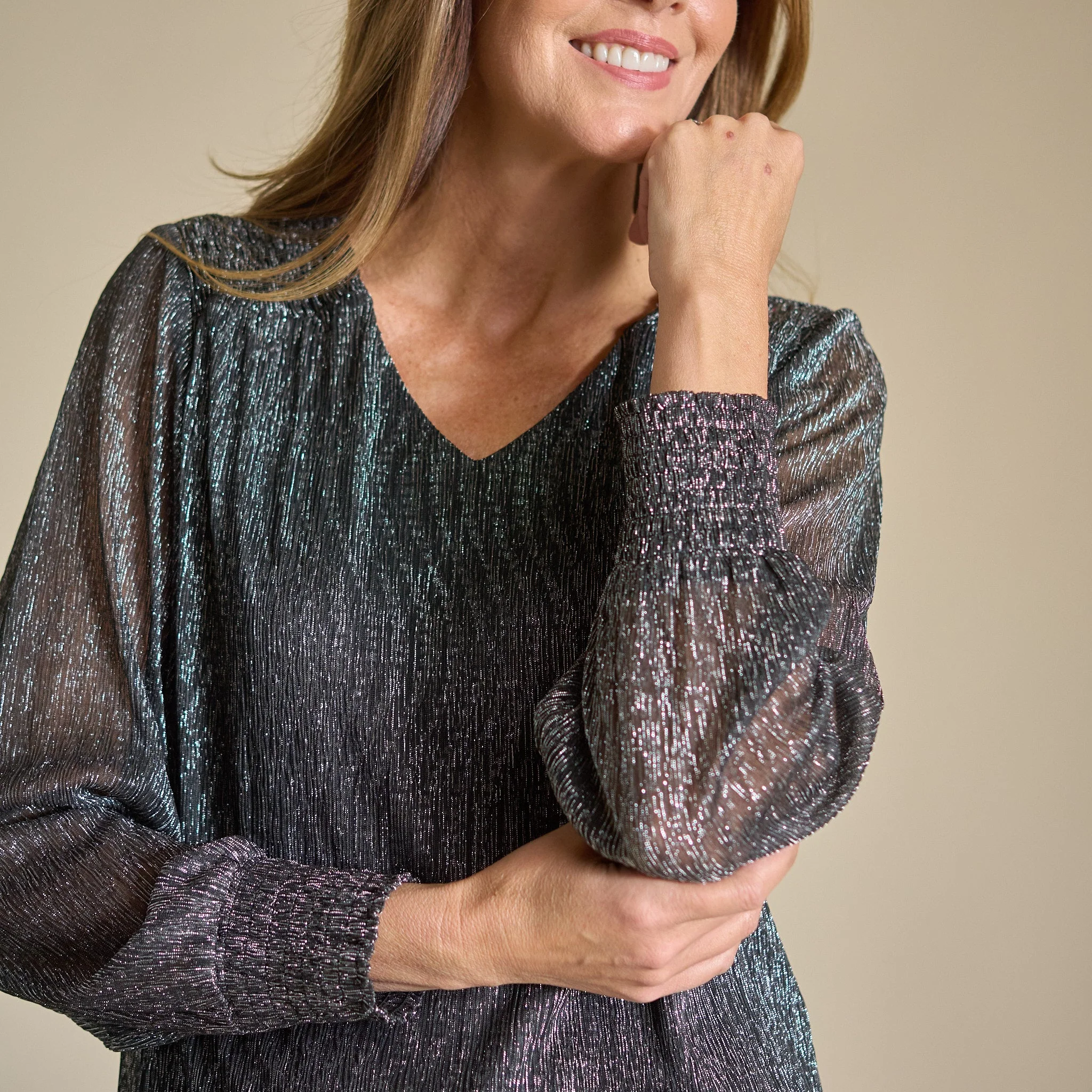 Christopher & Banks Bodre V Neck Shirred Sleeve Blouse - Image 4