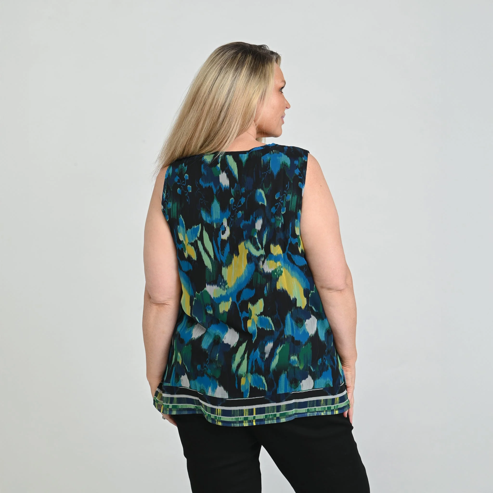 Christopher & Banks Border Print Crochet Tie Front Sleeveless Top - Image 10