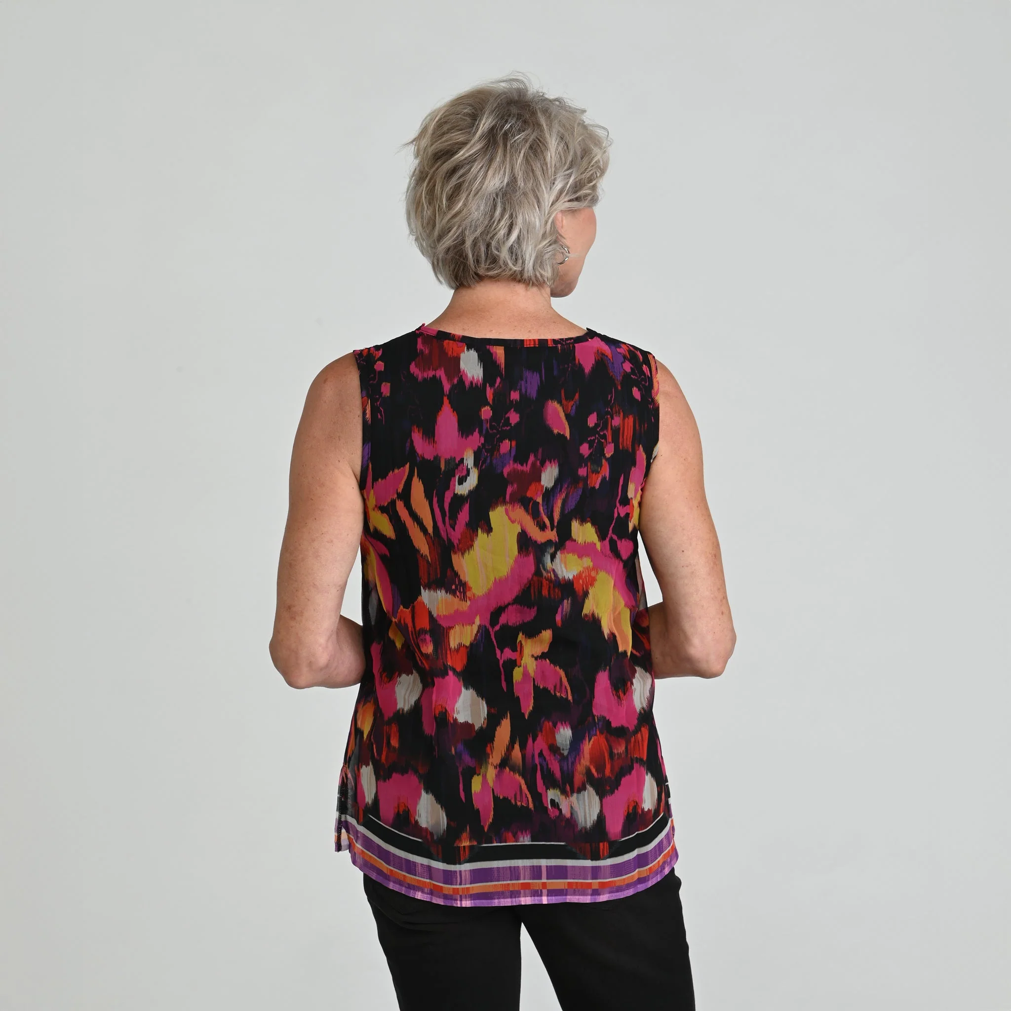 Christopher & Banks Border Print Crochet Tie Front Sleeveless Top - Image 3
