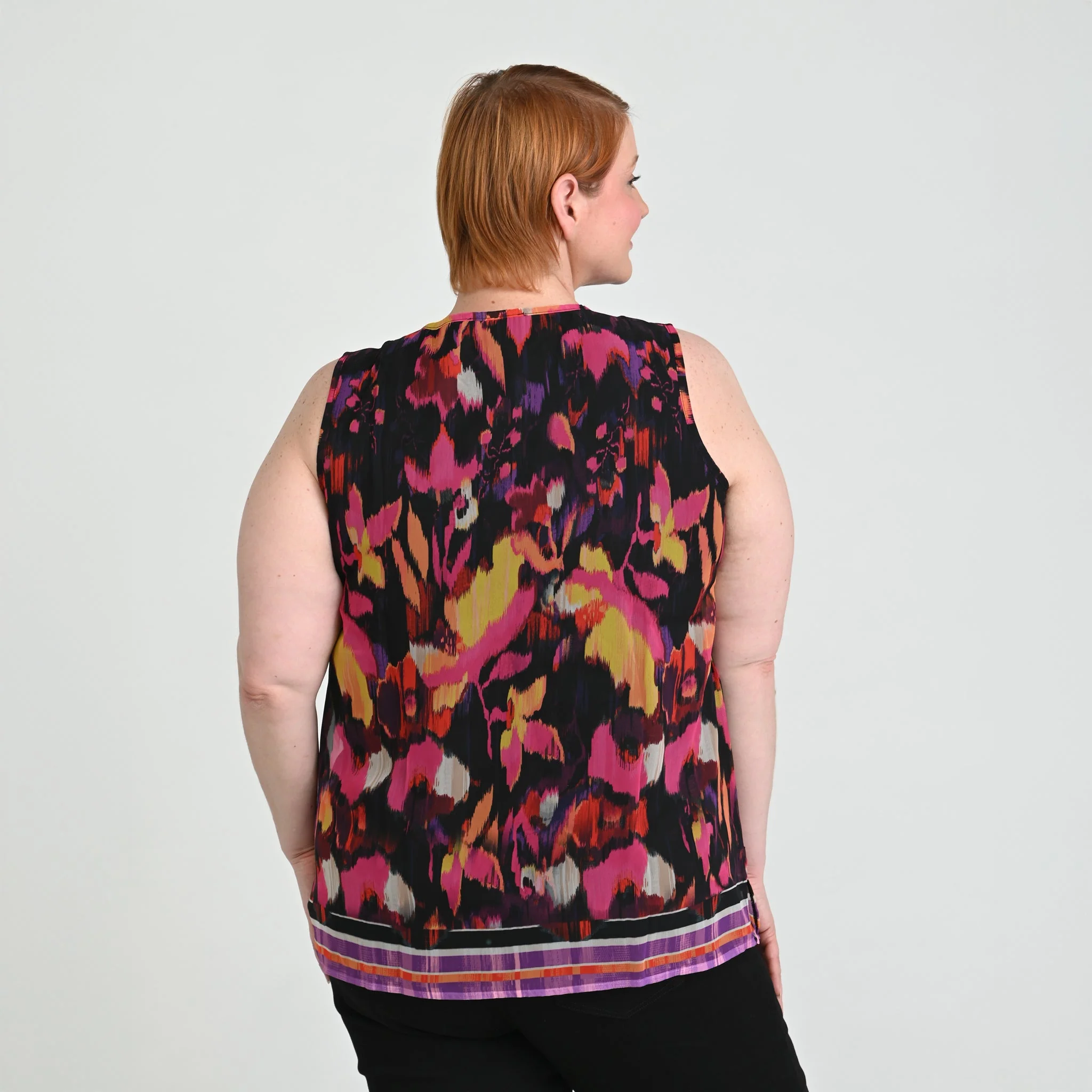 Christopher & Banks Border Print Crochet Tie Front Sleeveless Top - Image 8