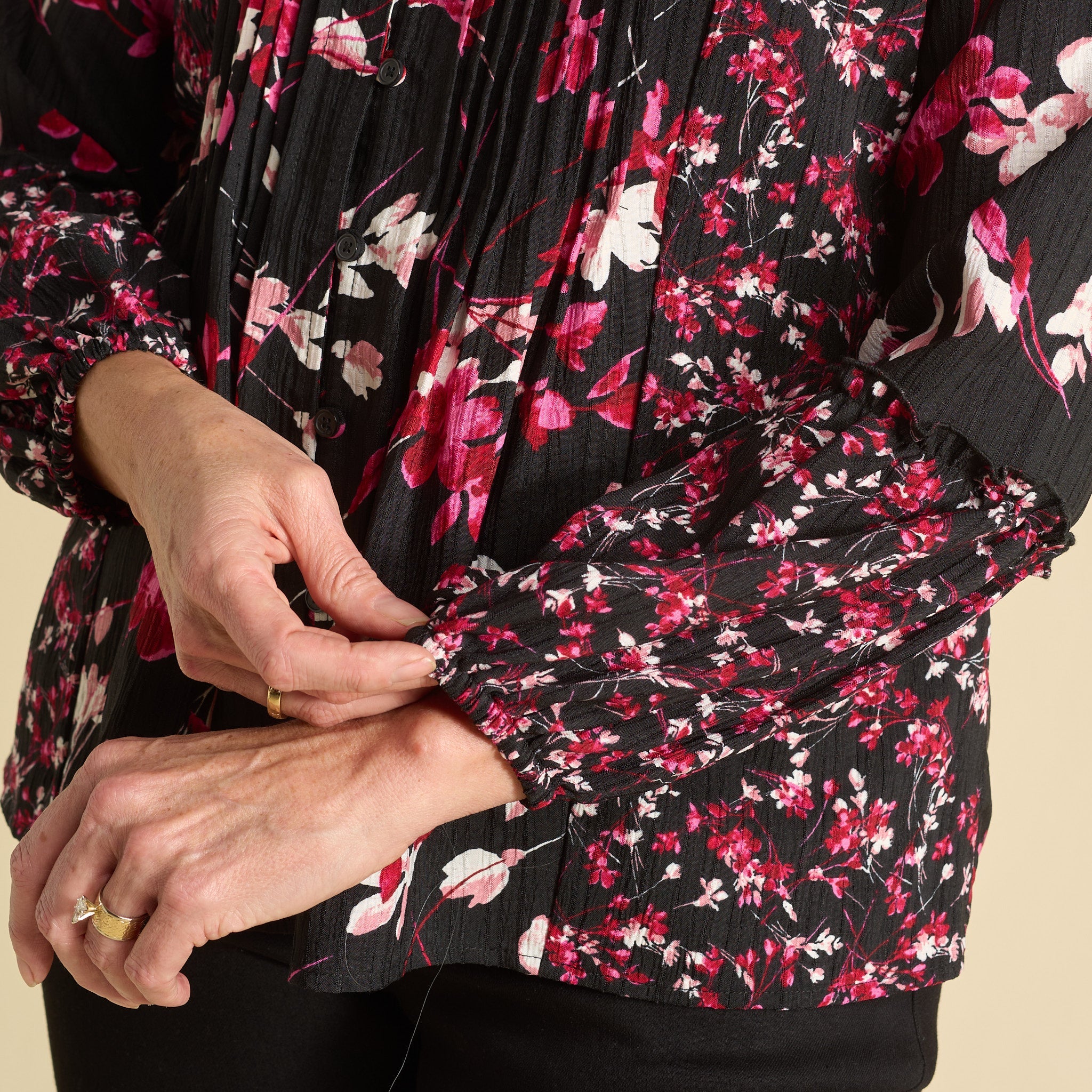 Christopher & Banks Botanical Floral Print Pleat Detail Long Sleeve Blouse - Image 6