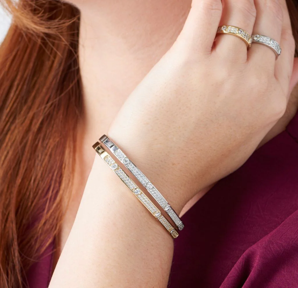 Brilliante Choice of Plating Simulated Diamond Station Bangle Bracelet - Image 3