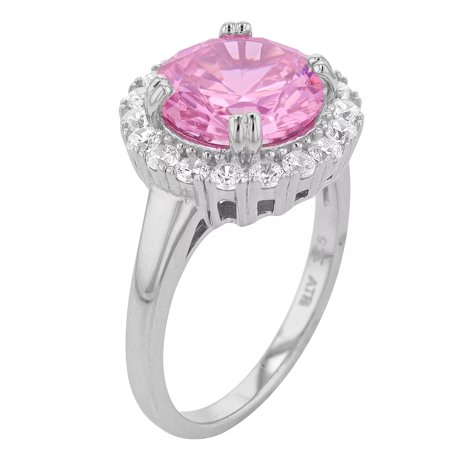 Brilliante Sterling Silver 10mm Round Pink Simulated Diamond Halo Ring - Image 2