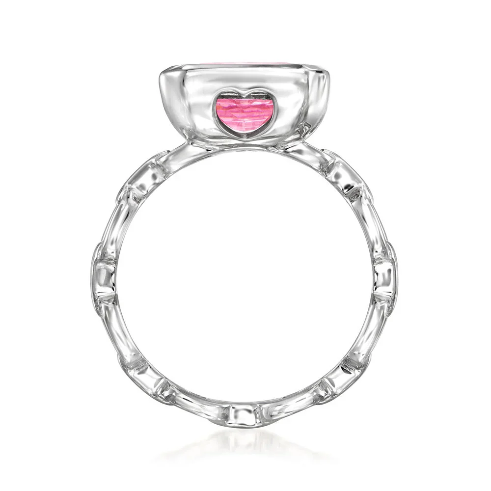 Brilliante Sterling Silver 10x8mm Octagon Pink Simulated Diamond Paperclip Ring - Image 3