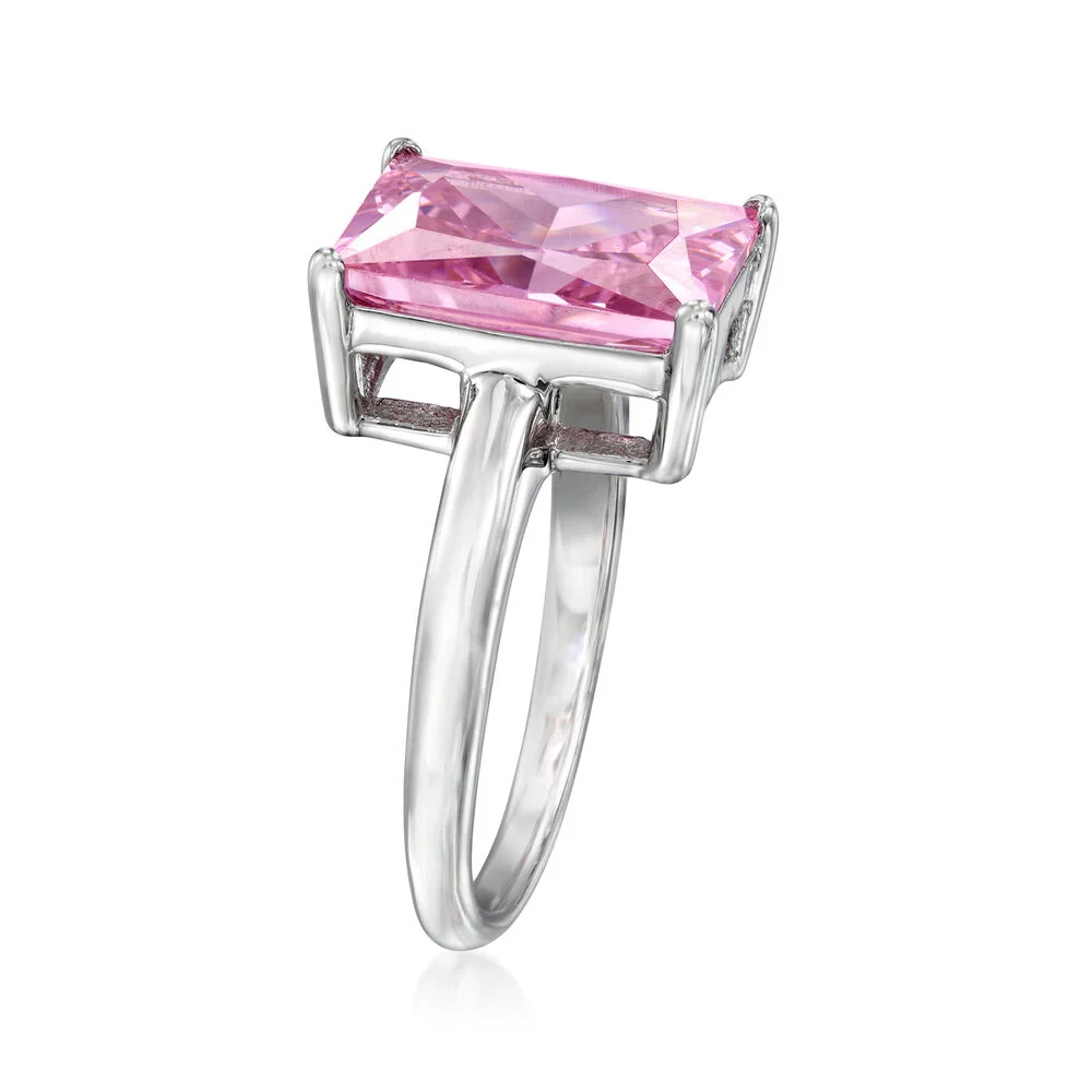Brilliante Sterling Silver 14x10mm Octagon Pink Simulated Diamond Ring - Image 2