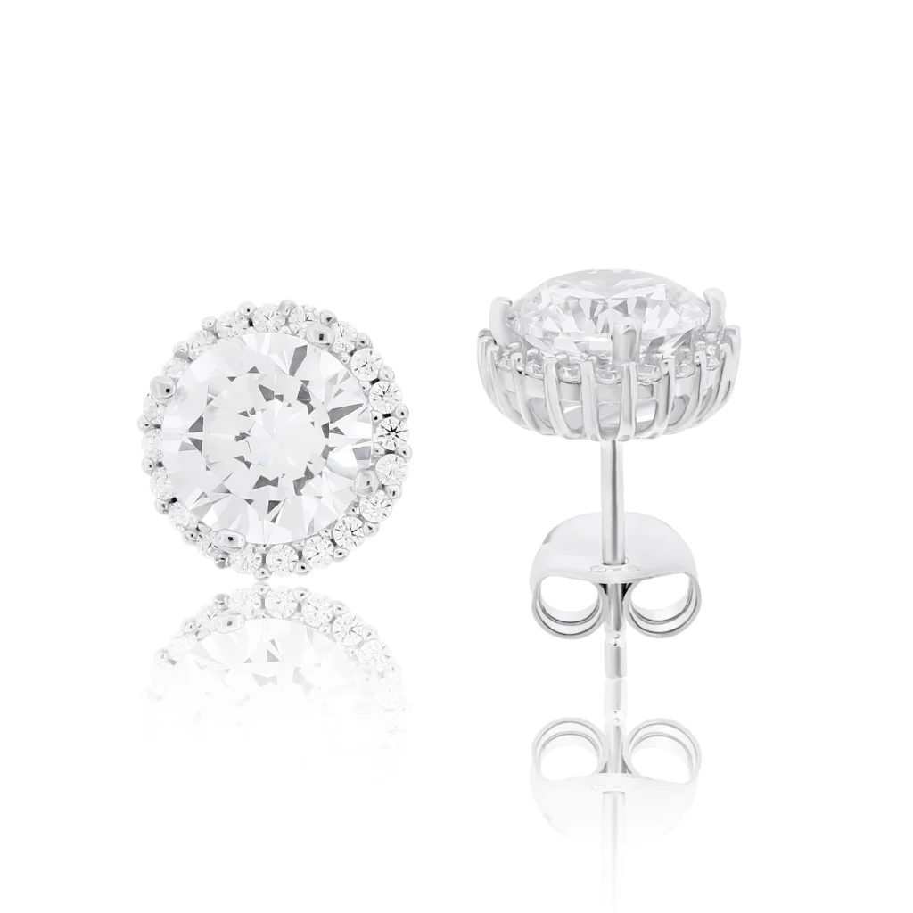 Brilliante Sterling Silver Simulated Choice of Size Diamond Stud Earrings - Image 3