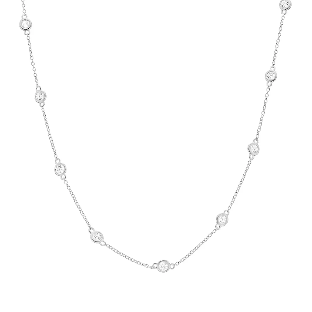 Brilliante Sterling Silver Simulated Diamond Station Choice of Length Necklace - Image 2