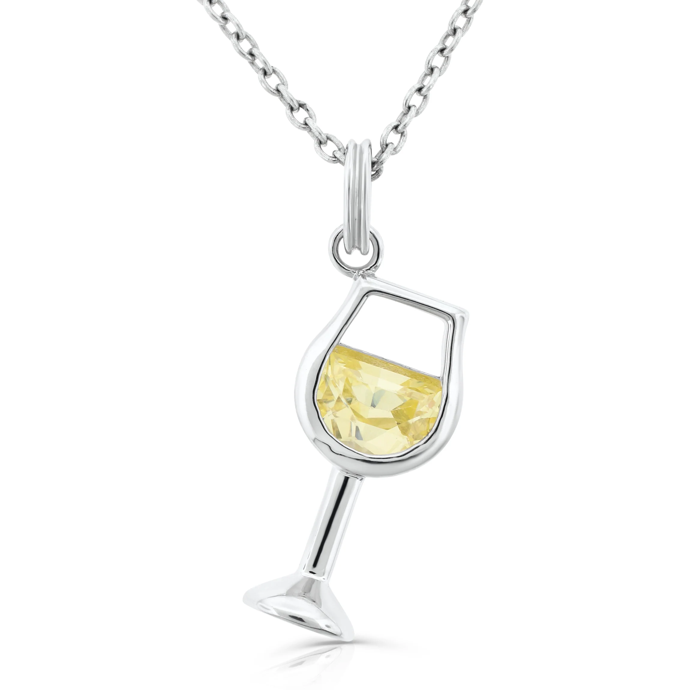 Brilliante Sterling Silver Simulated Diamond Wine Glass Pendant with 18" Chain - Image 2