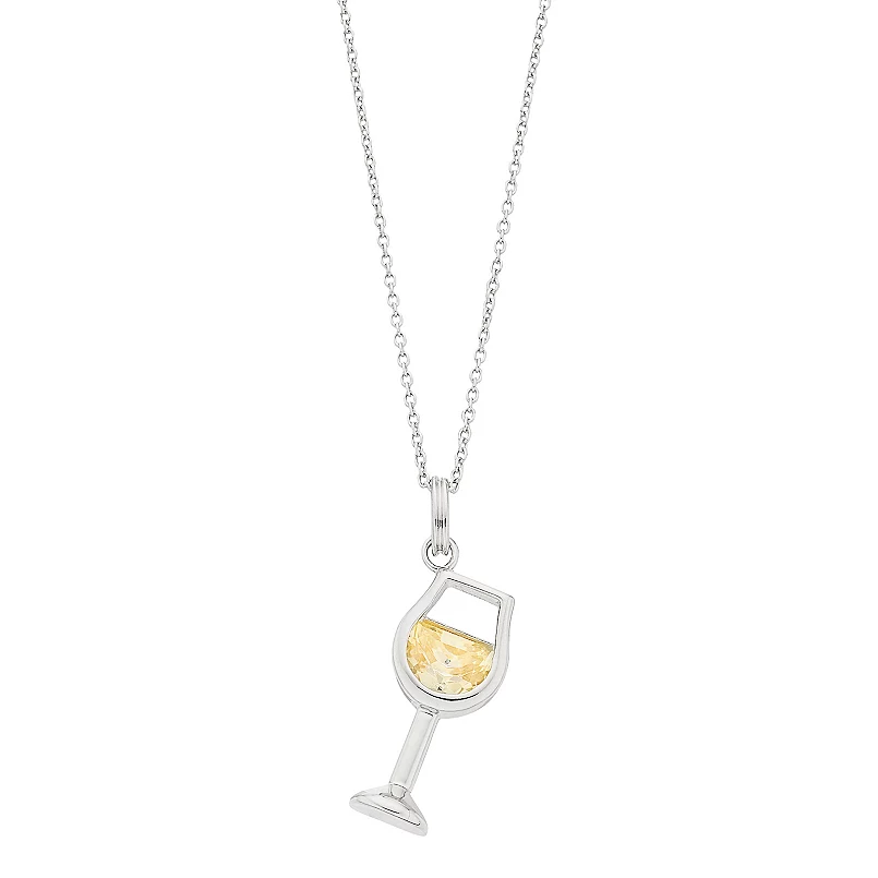 Brilliante Sterling Silver Simulated Diamond Wine Glass Pendant with 18" Chain - Image 4