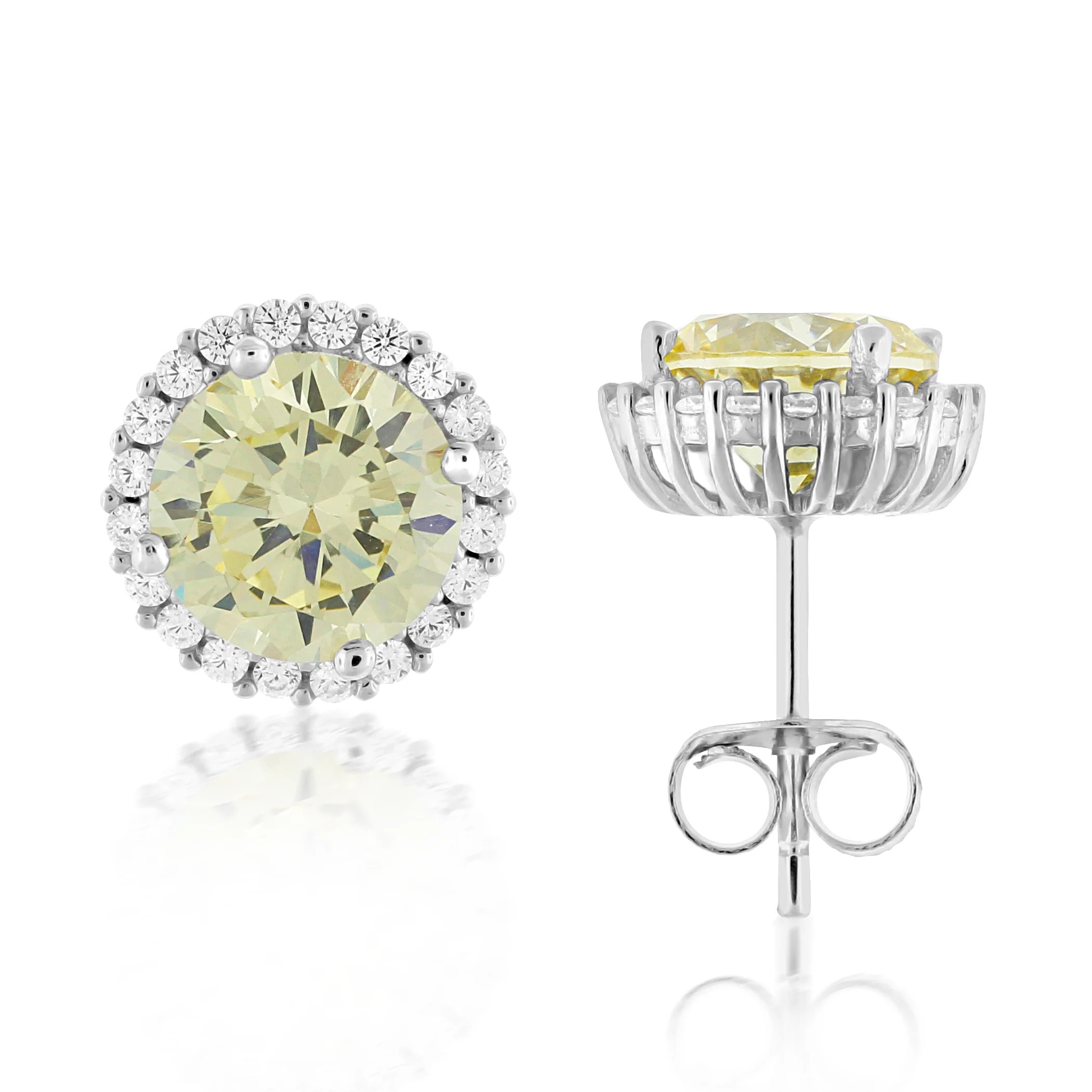 Brilliante Sterling Silver Simulated Fancy Color Diamond Halo Stud Earrings - Image 2