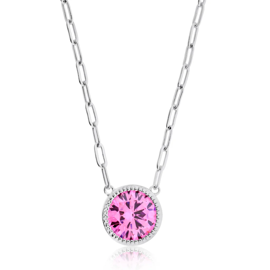 Brilliante Sterling Silver Simulated Pink Diamond 16" Necklace + 2" Extender Choice of Cut - Image 2