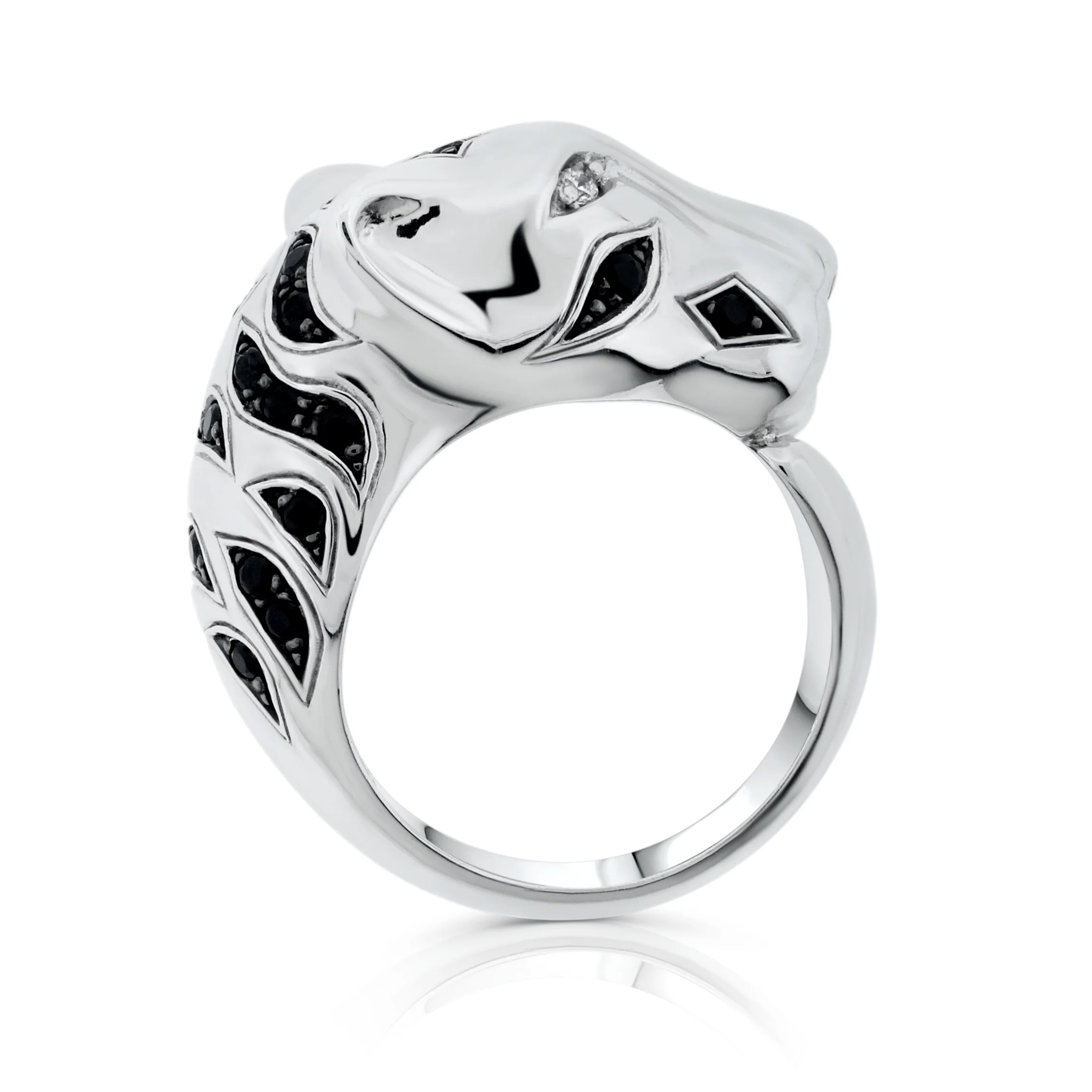 Brilliante Sterling Silver Simulated White & Black Diamond Panther Ring - Image 2