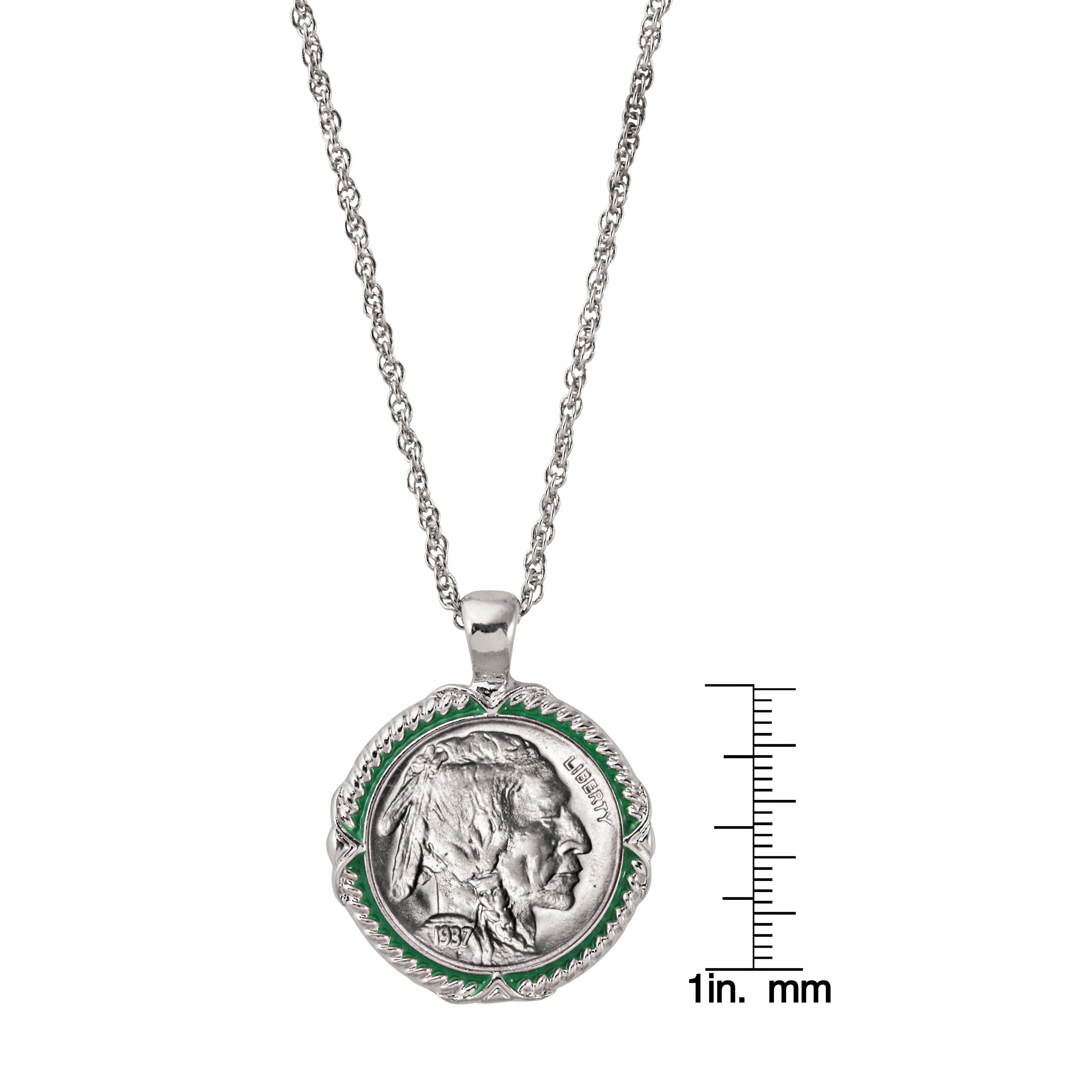 Buffalo Nickel Coin 1913-1938 Green Enamel Halo Pendant with 24" Chain + 3" Extender - Image 7